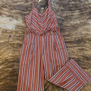 Striped Rust Wide-Leg Jumpsuit